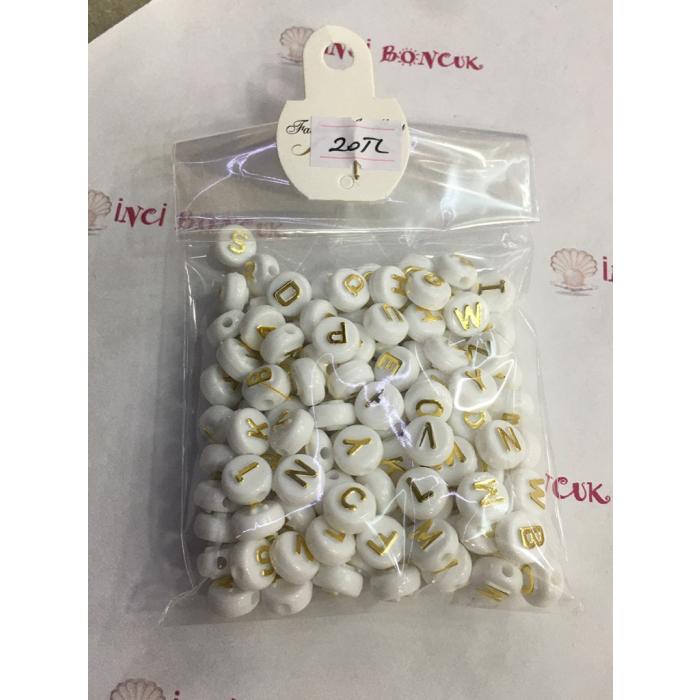 10mm Gold Yuvarlak Harf Boncuklar No:12 (MİX) 40 GRAMLIK KARIŞIK PAKETLER İÇİNDE 120 BONCUK ADET VAR.