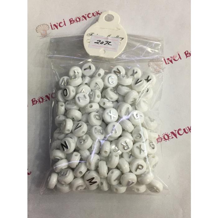 10mm Gümüş Yuvarlak Harf Boncuklar No:13 (MİX) 40 GRAMLIK KARIŞIK PAKETLER İÇİNDE 120 BONCUK ADET VAR.