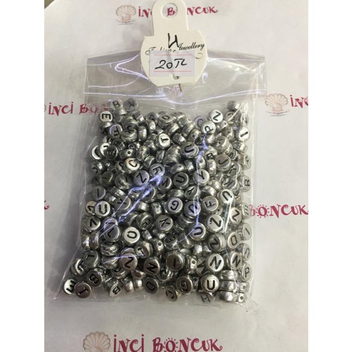 4mm*7mm Gümüş Yuv. Harf Boncuk No:5 (MİX) 50GRAMLIK KARIŞIK PAKETLER İÇİNDE 350 BONCUK ADET VAR.