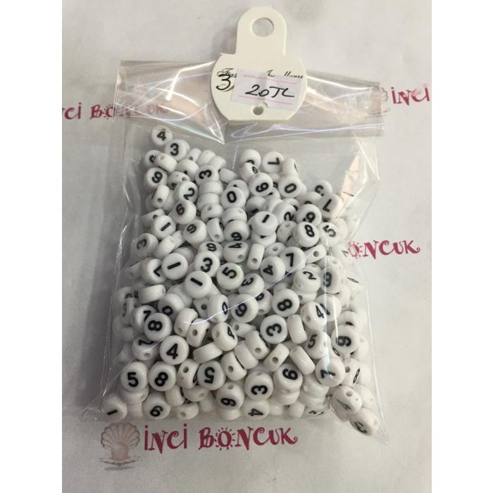 4mm*7mm Yuvarlak Rakam Boncuklar No:4 (MİX) 50 GRAMLIK KARIŞIK PAKETLER İÇİNDE 350 BONCUK ADET VAR.