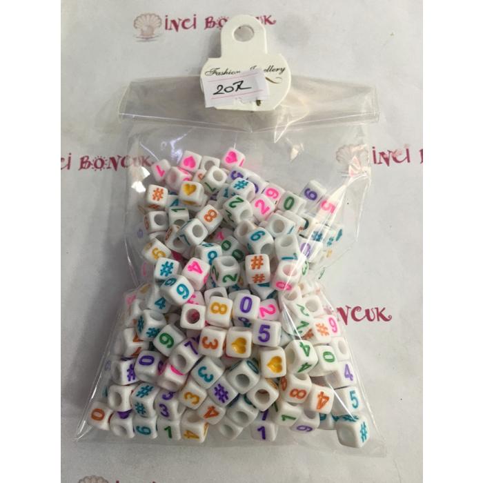 6mm*6mm Küp Rakam Boncuklar No:2 (MİX) 50 GRAMLIK KARIŞIK PAKETLER İÇİNDE 300 BONCUK ADET VAR.