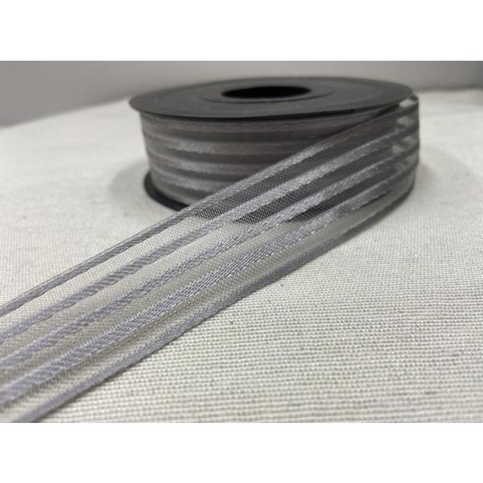 ÇİZGİLİ KURDELE GRİ 23MM / 1 METRE