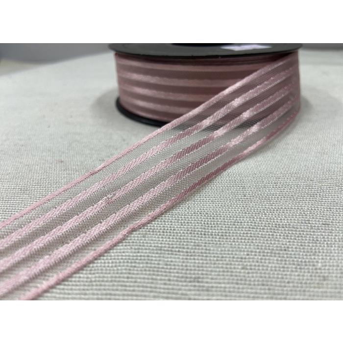 ÇİZGİLİ KURDELE PEMBE 23MM / 1 METRE